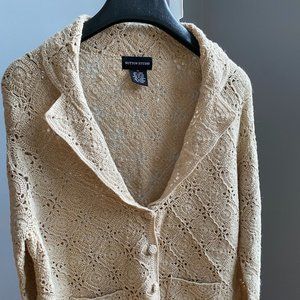 Sutton Studio Tan Linen/Cotton Crochet Knit Jacket XL